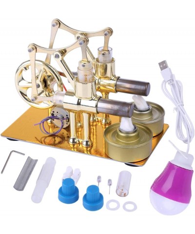 Metal Hot Double Cylinder Stirling Engine Model Bulb External Combustion Heat Steam Power Physics Science Experiment Engine M...