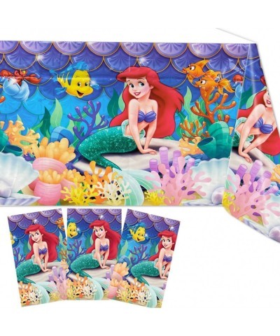 3 Pieces Little Mermaid Birthday Party Tablecloths Ariel Princess Themed Table Cover Plastic Rectangle Table Cover for Girls ...