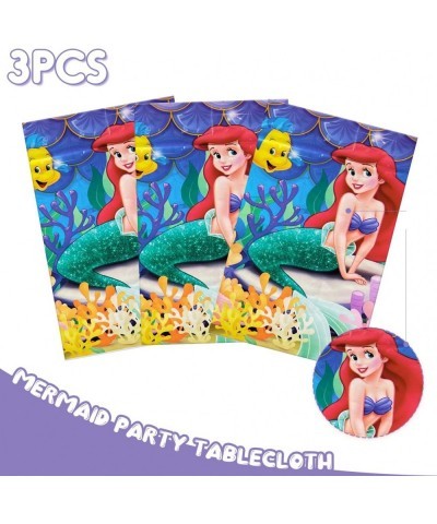 3 Pieces Little Mermaid Birthday Party Tablecloths Ariel Princess Themed Table Cover Plastic Rectangle Table Cover for Girls ...