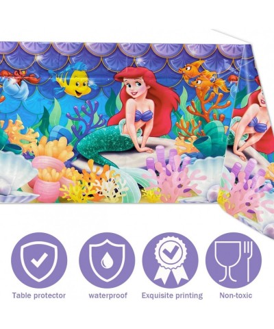 3 Pieces Little Mermaid Birthday Party Tablecloths Ariel Princess Themed Table Cover Plastic Rectangle Table Cover for Girls ...