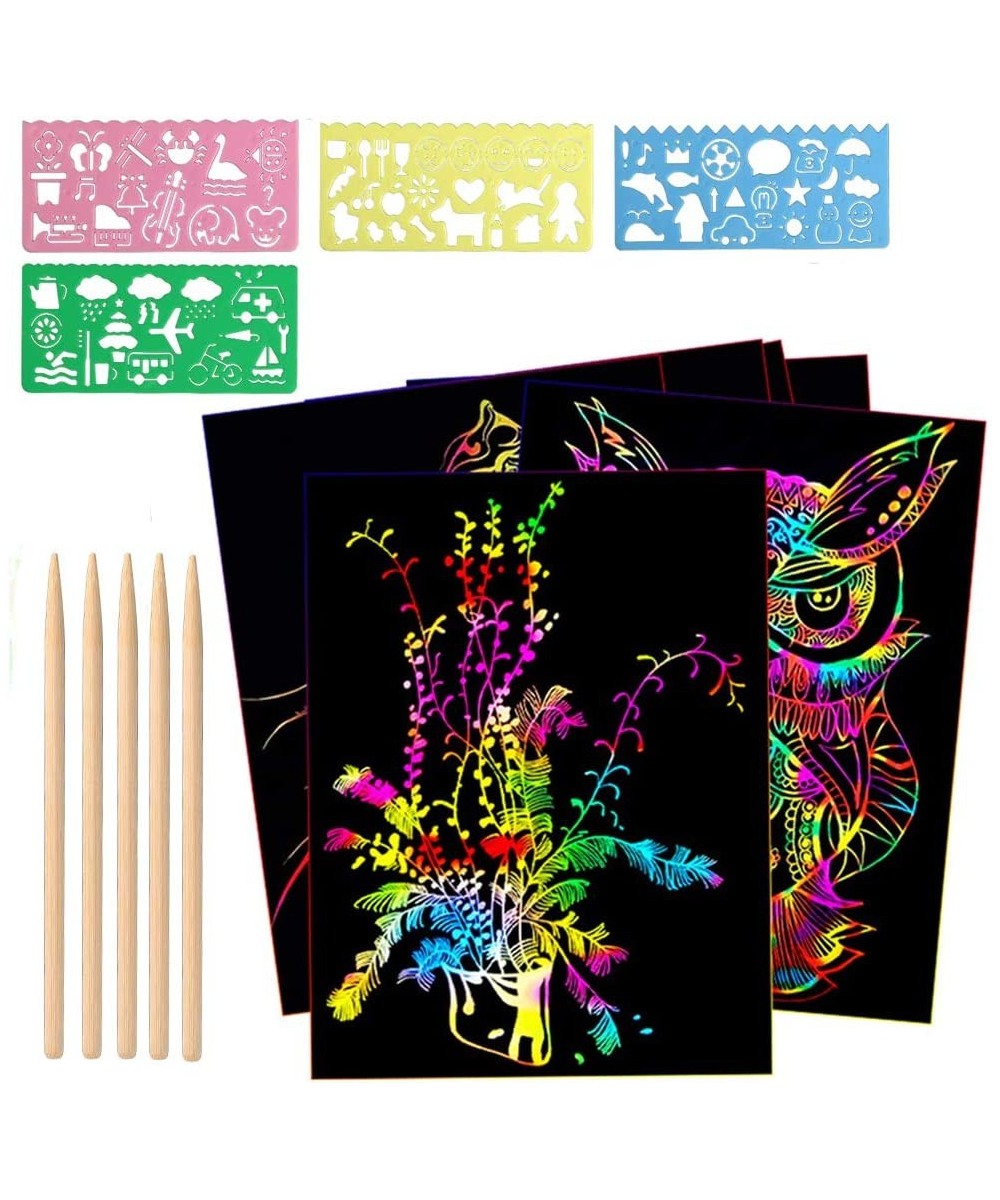 Scratch Art Paper Set 30 Piece(7.2IN x 5IN) Rainbow Magic Scratch Paper Craft Kit for Kids Black Scratch Off Art Crafts Notes...