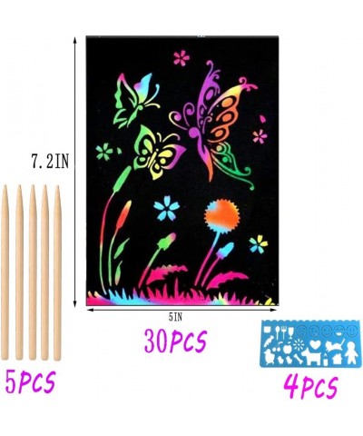 Scratch Art Paper Set 30 Piece(7.2IN x 5IN) Rainbow Magic Scratch Paper Craft Kit for Kids Black Scratch Off Art Crafts Notes...