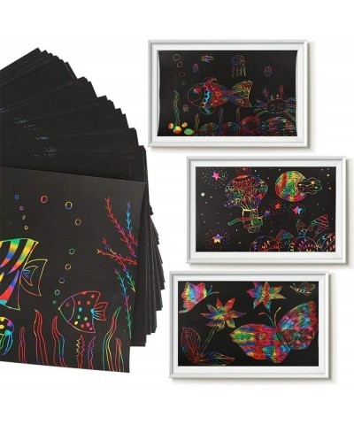 Scratch Art Paper Set 30 Piece(7.2IN x 5IN) Rainbow Magic Scratch Paper Craft Kit for Kids Black Scratch Off Art Crafts Notes...