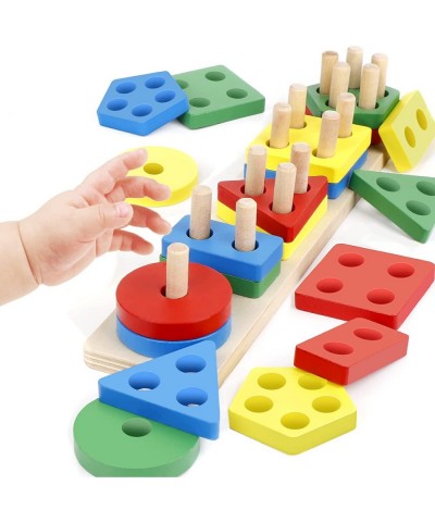 Wooden Sorting & Stacking Toy Montessori Toys for Toddler 1 2 3 Year Old Shape Sorter Preschool Educational Color Recognition...