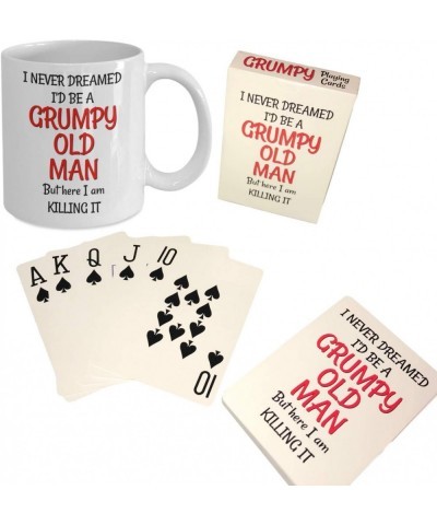 Grumpy Old Man Gag Gift Set - 50th 60th 70th 75th 80th Birthday - Mug and Jumbo Index Large Print Playing Cards for Seniors -...