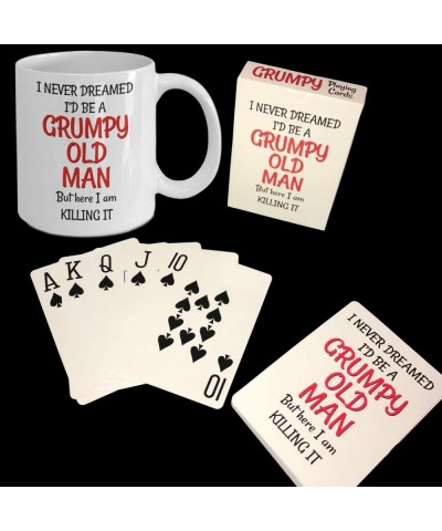 Grumpy Old Man Gag Gift Set - 50th 60th 70th 75th 80th Birthday - Mug and Jumbo Index Large Print Playing Cards for Seniors -...