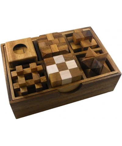 6 Wooden Puzzle Gift Set in A Wood Box - 3D Unique IQ Puzzles $51.69 Brain Teaser Puzzles