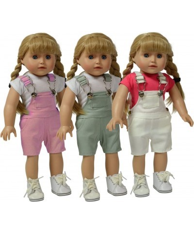 Set of 3 Twill Overalls: Pink Grey and White $23.51 Doll Accessories