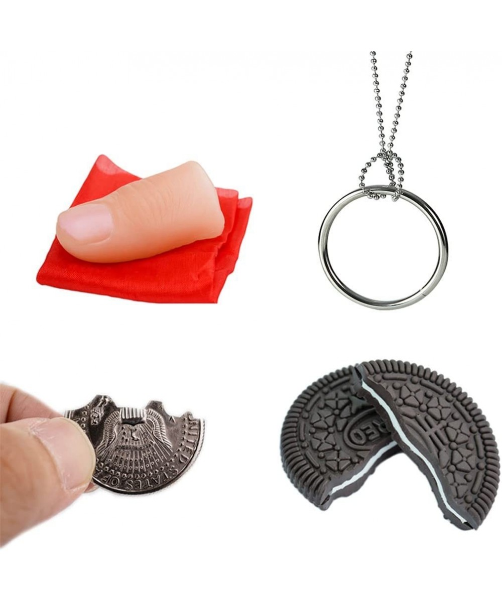 Magic Tricks Kit Including 4 Classic Tricks - Bite Coin Bite Cookies Disappearing Silk Fake Thumb Tip Magic Ring Chains for S...