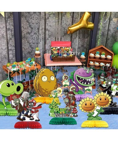 Plants vs Zombies Birthday Party Supplies 7Pcs Game Theme Honeycomb Centerpieces Table Toppers Photo Booth Props 3D Double Si...