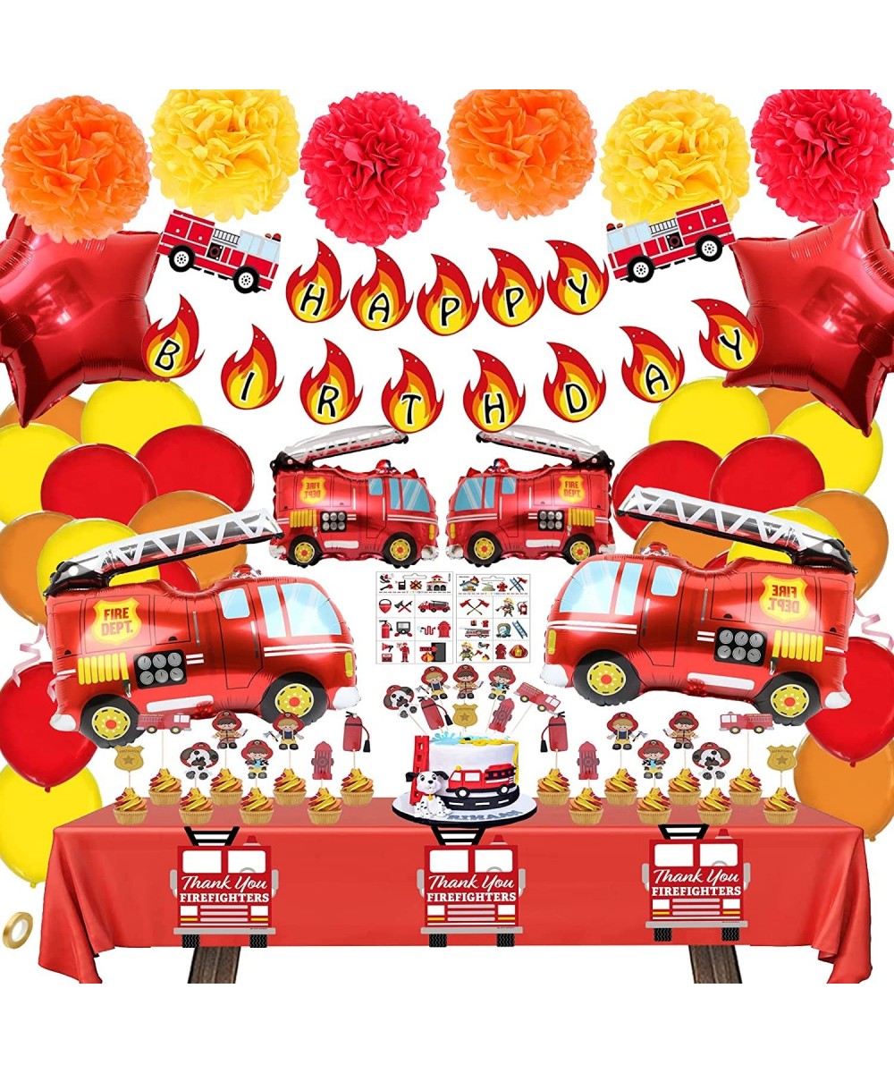 62PCS Premium Fire Truck Theme Birthday Party Supplies Fireman Happy Birthday Banner Firefighter Cake Topper Balloon Sticker ...