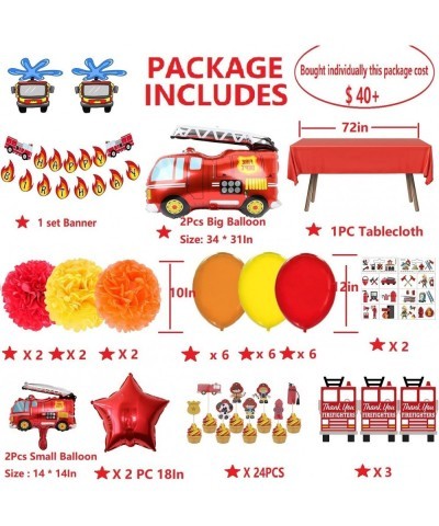 62PCS Premium Fire Truck Theme Birthday Party Supplies Fireman Happy Birthday Banner Firefighter Cake Topper Balloon Sticker ...