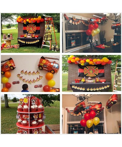 62PCS Premium Fire Truck Theme Birthday Party Supplies Fireman Happy Birthday Banner Firefighter Cake Topper Balloon Sticker ...