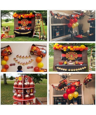 62PCS Premium Fire Truck Theme Birthday Party Supplies Fireman Happy Birthday Banner Firefighter Cake Topper Balloon Sticker ...