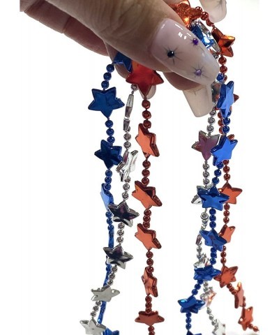 24 pcs USA Independence Day Beads 4th of July Star Necklaces Decoration Metallic Red Silver Blue Star Bead Necklaces American...