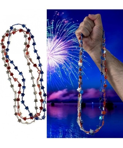 24 pcs USA Independence Day Beads 4th of July Star Necklaces Decoration Metallic Red Silver Blue Star Bead Necklaces American...