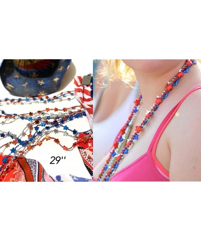 24 pcs USA Independence Day Beads 4th of July Star Necklaces Decoration Metallic Red Silver Blue Star Bead Necklaces American...