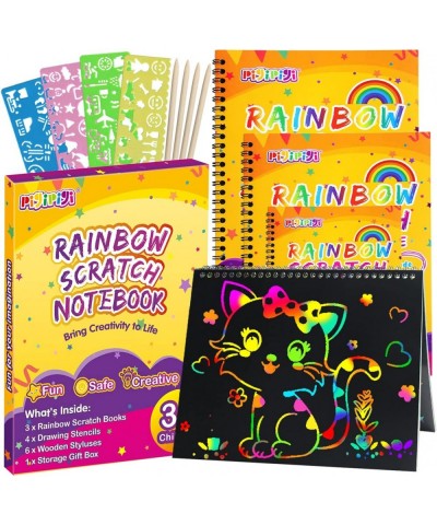 Gifts for 3-12 Year Old Girls Boys - Rainbow Scratch Notebooks Arts Crafts Supplies Set Color Drawing Paper Kit for Kids Birt...