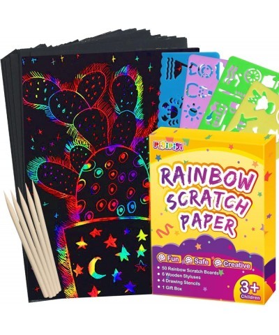 Gifts for 3-12 Year Old Girls Boys - Rainbow Scratch Notebooks Arts Crafts Supplies Set Color Drawing Paper Kit for Kids Birt...