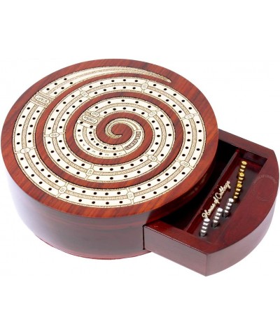 Spiral Shape 2 Track Non-Continuous Cribbage Board - Push Drawer Storage for Pegs and 1 Deck of Cards with Score Marking Fiel...