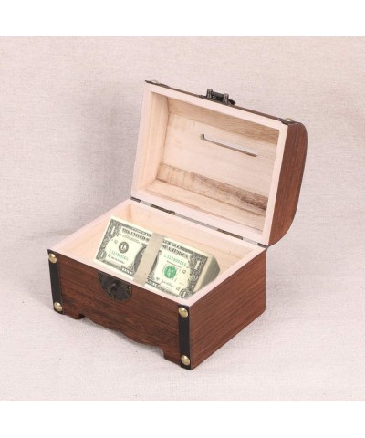 Wooden Vintage Coin Box with Lock Retro Treasure Storage Box Saving Box Case for Children $39.71 Kids' Money Banks