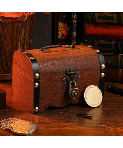 Wooden Vintage Coin Box with Lock Retro Treasure Storage Box Saving Box Case for Children $39.71 Kids' Money Banks