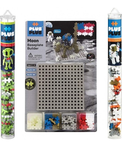 Explore Space Bundle - Moon Baseplate & Astronaut Alien 70 pc Tubes - Construction Building Stem / Steam Toy Interlocking Min...