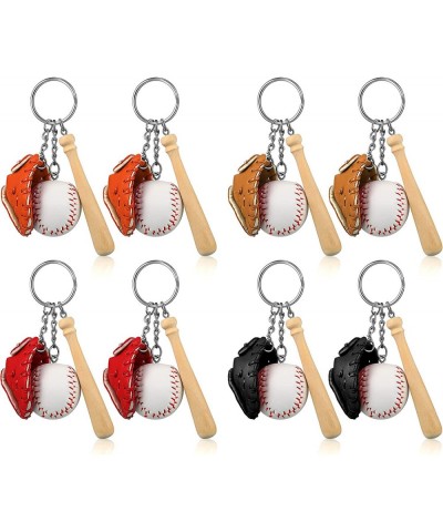 8 Pieces Mini Baseball Keychains Three-piece Baseball Gloves Wooden Bat Keychain Baseball Sports Keychain for Car Keys Backpa...