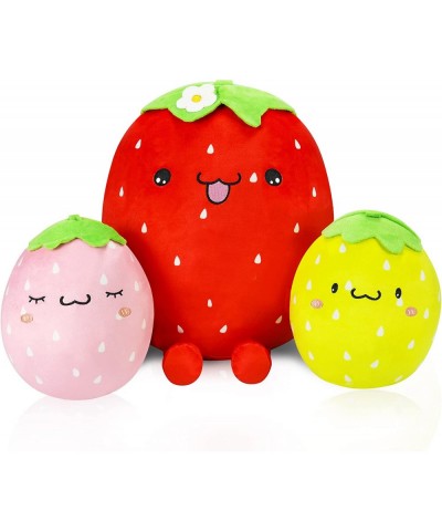 3Pcs Adorable Plush Strawberry Pillow Toys 16'' and 8'' Stuffed Plushies Toy Doll Soft Cute Fruit Plush Throw Pillows Hugging...