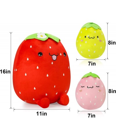 3Pcs Adorable Plush Strawberry Pillow Toys 16'' and 8'' Stuffed Plushies Toy Doll Soft Cute Fruit Plush Throw Pillows Hugging...