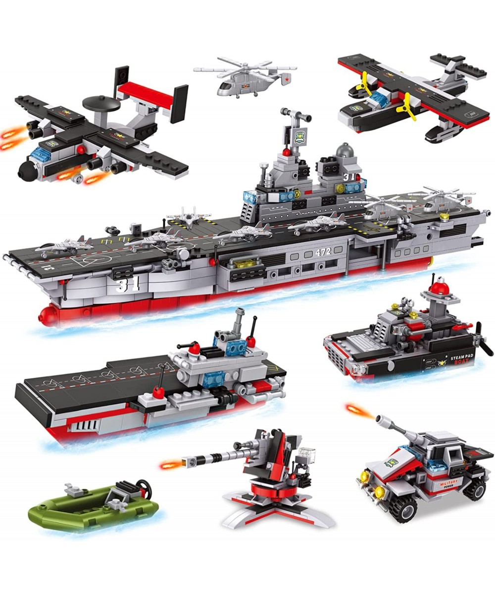 1161 Pieces Aircraft Carrier Building Blocks Set 13 in 1 Military Battleship Model Building Toy Kit with Armored Tank Fighter...