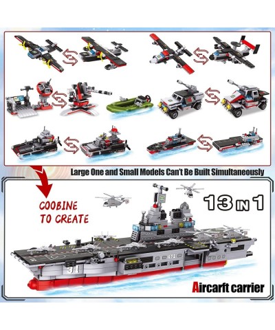 1161 Pieces Aircraft Carrier Building Blocks Set 13 in 1 Military Battleship Model Building Toy Kit with Armored Tank Fighter...