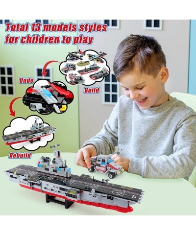 1161 Pieces Aircraft Carrier Building Blocks Set 13 in 1 Military Battleship Model Building Toy Kit with Armored Tank Fighter...