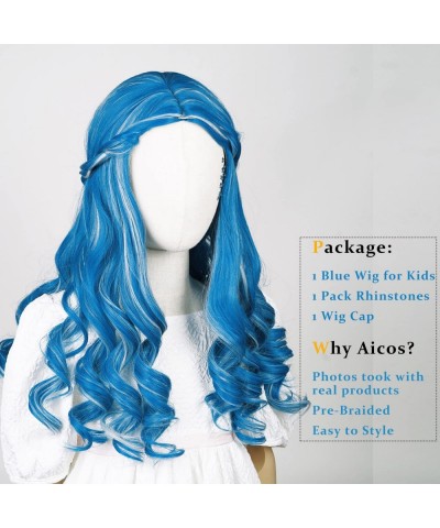 Colored Blue mix Grey Cosplay Wig with Face Sticker for Girls Addison+Wig Cap $39.35 Kids' Dress-Up Accessories