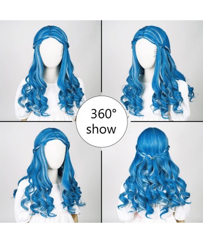 Colored Blue mix Grey Cosplay Wig with Face Sticker for Girls Addison+Wig Cap $39.35 Kids' Dress-Up Accessories