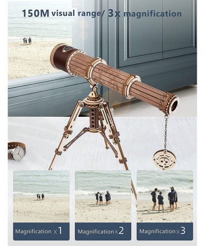 3D Puzzles for Adults Wooden Telescope Building Model Kit with Tripod for Adults -3X Magnification Science Kit Gifts for Boy/...