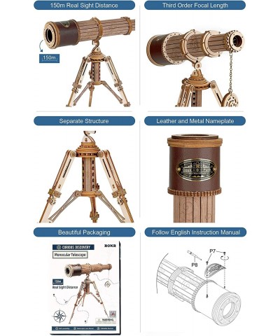 3D Puzzles for Adults Wooden Telescope Building Model Kit with Tripod for Adults -3X Magnification Science Kit Gifts for Boy/...