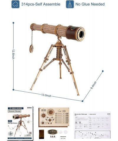 3D Puzzles for Adults Wooden Telescope Building Model Kit with Tripod for Adults -3X Magnification Science Kit Gifts for Boy/...