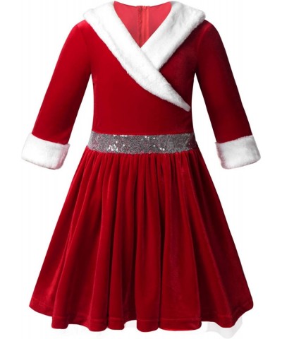 Miss Santa Costume Girls' Christmas Holiday Velvet Ruffle Tutu Ball Gown Dress and Hat Outfits Set $28.79 Kids' Costumes