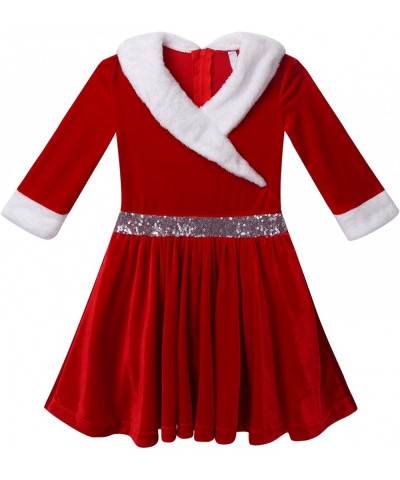 Miss Santa Costume Girls' Christmas Holiday Velvet Ruffle Tutu Ball Gown Dress and Hat Outfits Set $28.79 Kids' Costumes