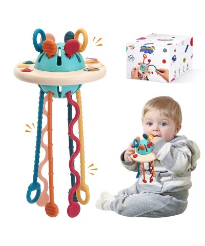 Toddler Travel Toys Montessori Toys for Babies 6-12 Months Food-Grade Silicone Pull String Sensory Toys Teething Toys for Bab...