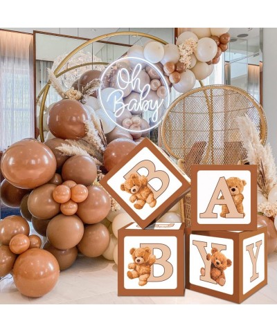 Teddy Bear Baby Shower Boxes Party Decorations - 4 Brown BABY Balloon Boxes With Teddy Bears Printed Party Boxes Baby Blocks ...