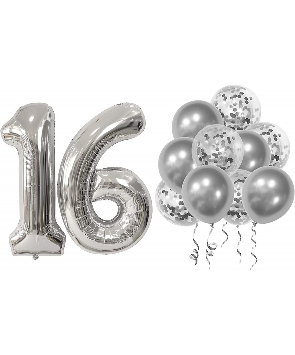 Birthday Party Balloons Decorations Set - 40 Inches Silver Number Balloons and 10pcs 12 Inches Latex Balloons Birthday Party ...