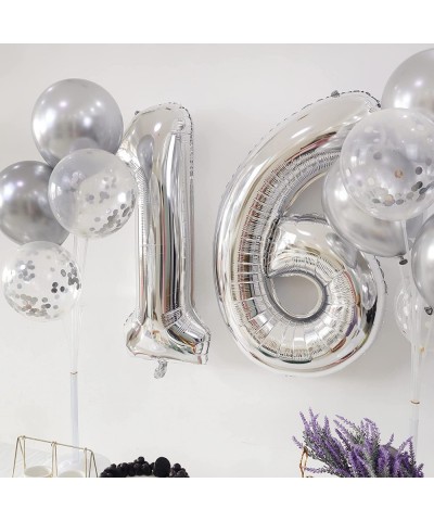 Birthday Party Balloons Decorations Set - 40 Inches Silver Number Balloons and 10pcs 12 Inches Latex Balloons Birthday Party ...