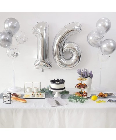 Birthday Party Balloons Decorations Set - 40 Inches Silver Number Balloons and 10pcs 12 Inches Latex Balloons Birthday Party ...