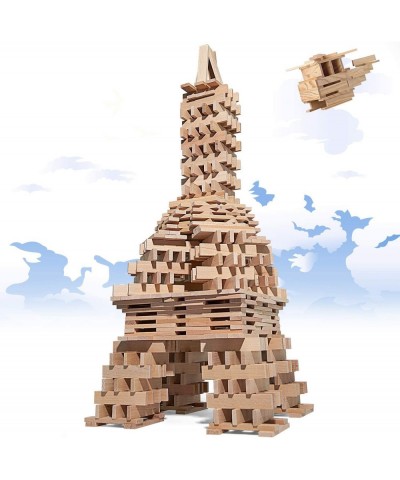 200-Pcs Wood Building Blocks for Kids Over 3 Year Old Structure Wooden Planks Set Wood Stacking Blocks Brain Builders and Con...