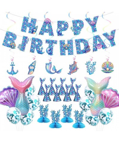 Mermaid Party Decorations Mermaid Birthday Decorations with Happy Birthday Banner/Balloons Photo Prop/Hanging Swirl Decors (B...