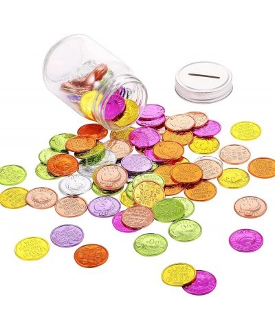 100 Pieces I was Caught Being Good Incentive Coins Colorful Plastic Coins Tokens for Kids Play Reward and 1 Glass Jar with Op...