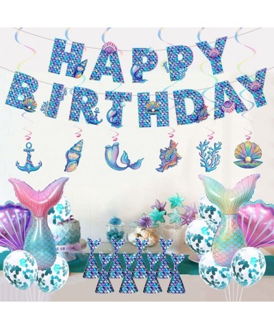 Mermaid Party Decorations Mermaid Birthday Decorations with Happy Birthday Banner/Balloons Photo Prop/Hanging Swirl Decors (B...