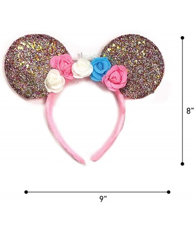 LED Floral Mouse Ears Light Up Head Band Glitter Rose Gold Hair Flower Accessory Costume Headpiece Party Pretend Play Dress U...